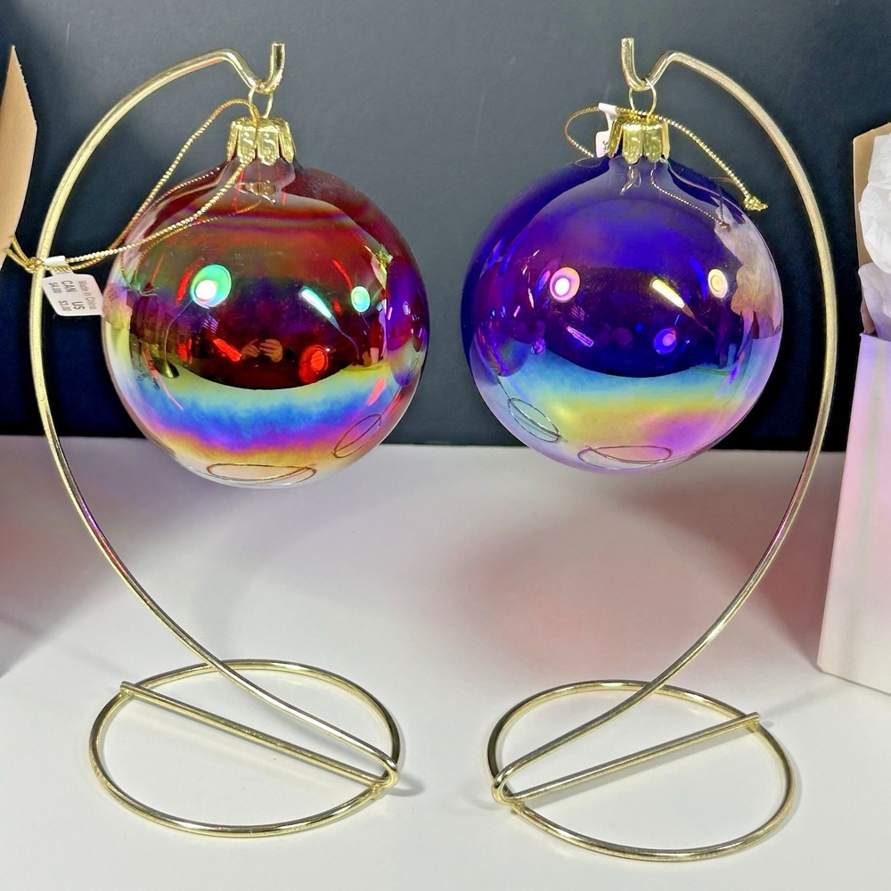 Lot of 2 Pier 1 Hand Decorated Christmas Ball Ornament With Box